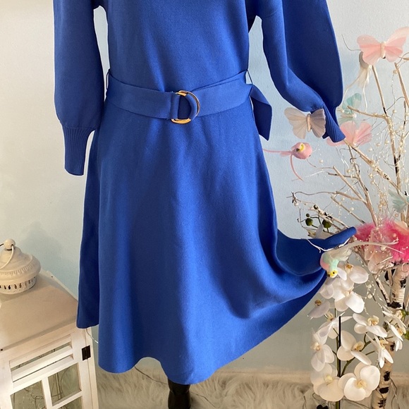 👗 Eliza J round  sleeve sweater Long floral dress style in blue 👗 - Picture 7 of 13